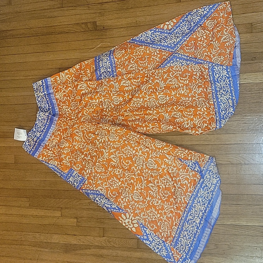 NWT Boho Zury orange blue and cream flowy capri pants